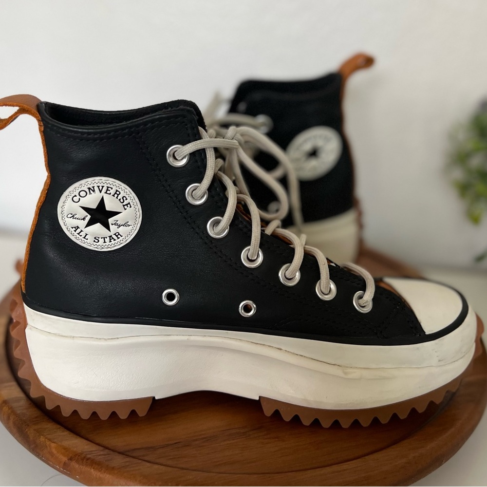 Womens 6 Converse Run Star Hike High Black Saffron Yellow Leather Shoe 568649C